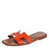 Hermes Orange Lizard Oran Slide Sandals Size 40 For Women