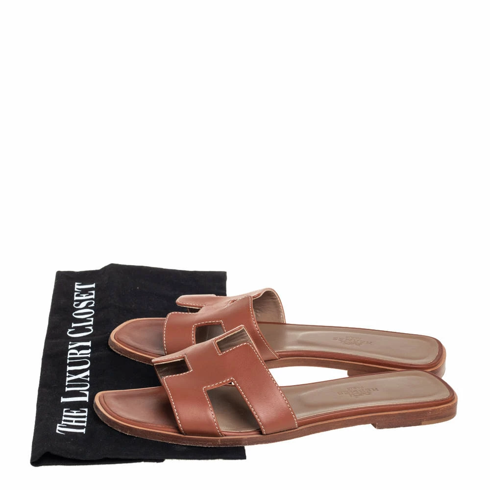 Hermes Brown Leather Oran Slip On Flat Sandals Size 38 For Women 10 Hermes Brown Leather Oran Slip On Flat Sandals Size 38 For Women - Image 8
