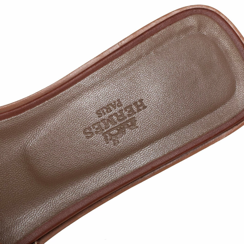 Hermes Brown Leather Oran Slip On Flat Sandals Size 38 For Women 9 Hermes Brown Leather Oran Slip On Flat Sandals Size 38 For Women - Image 7