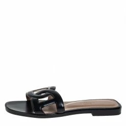 Hermes Hermés Black Leather Aloha Flat Slides Size 36 For Women -Deals Hermes Store luxury women hermes used shoes p411039 003