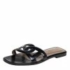 Hermes Hermés Black Leather Aloha Flat Slides Size 36 For Women