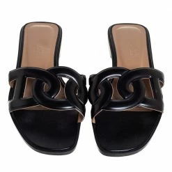 Hermes Hermés Black Leather Aloha Flat Slides Size 36 For Women -Deals Hermes Store luxury women hermes used shoes p411039 006