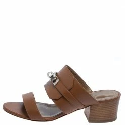 Hermes Brown Leather Avenue Slide Sandals Size 35 For Women -Deals Hermes Store luxury women hermes used shoes p411143 001
