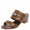 Hermes Brown Leather Avenue Slide Sandals Size 35 For Women