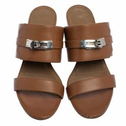 Hermes Brown Leather Avenue Slide Sandals Size 35 For Women -Deals Hermes Store luxury women hermes used shoes p411143 007
