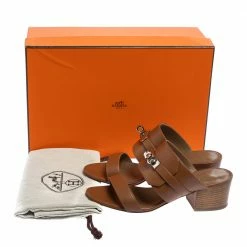 Hermes Brown Leather Avenue Slide Sandals Size 35 For Women -Deals Hermes Store luxury women hermes used shoes p411143 008