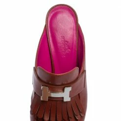 Hermes Hermés Brown Leather Tuileries Fringe Mules Size 35 For Women 16 Hermes Hermés Brown Leather Tuileries Fringe Mules Size 35 For Women -Deals Hermes Store luxury women hermes used shoes p411148 002
