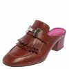 Hermes Hermés Brown Leather Tuileries Fringe Mules Size 35 For Women -Deals Hermes Store luxury women hermes used shoes p411148 004