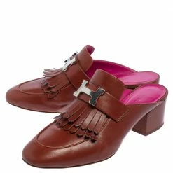 Hermes Hermés Brown Leather Tuileries Fringe Mules Size 35 For Women 13 Hermes Hermés Brown Leather Tuileries Fringe Mules Size 35 For Women -Deals Hermes Store luxury women hermes used shoes p411148 005