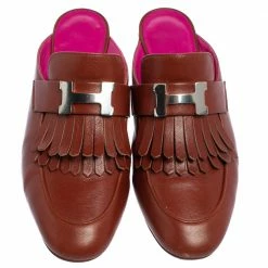 Hermes Hermés Brown Leather Tuileries Fringe Mules Size 35 For Women 12 Hermes Hermés Brown Leather Tuileries Fringe Mules Size 35 For Women -Deals Hermes Store luxury women hermes used shoes p411148 007