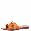 Hermes Orange Ostrich Oran Sandals Size 37 For Women -Deals Hermes Store luxury women hermes used shoes p411425 006