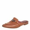 Hermes Brown Leather Palladium Plated Oz Mules Size 38.5 For Women