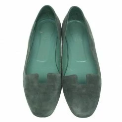Hermes Olive Green Suede Ballet Flats Size 39 For Women -Deals Hermes Store luxury women hermes used shoes p41298 006