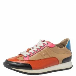 Hermes Multicolor Leather Trial Low Top Sneakers Size 36 For Women