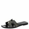 Hermes Black/Silver Suede And Glitter Oran Flat Sandals Size 39 For Women