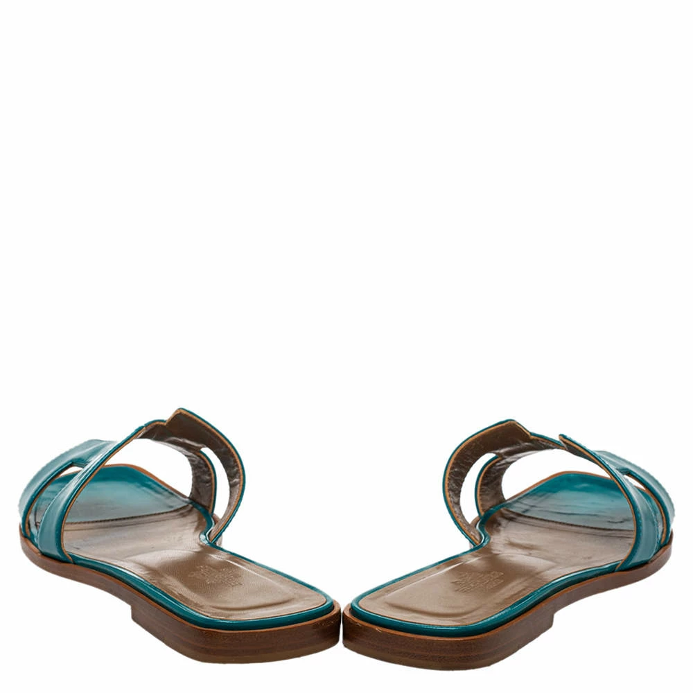 Hermes Blue Leather Oran Flat Sandals Size 38 For Women 7 Hermes Blue Leather Oran Flat Sandals Size 38 For Women - Image 5