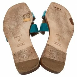 Hermes Blue Leather Oran Flat Sandals Size 38 For Women 15 Hermes Blue Leather Oran Flat Sandals Size 38 For Women -Deals Hermes Store luxury women hermes used shoes p414969 006