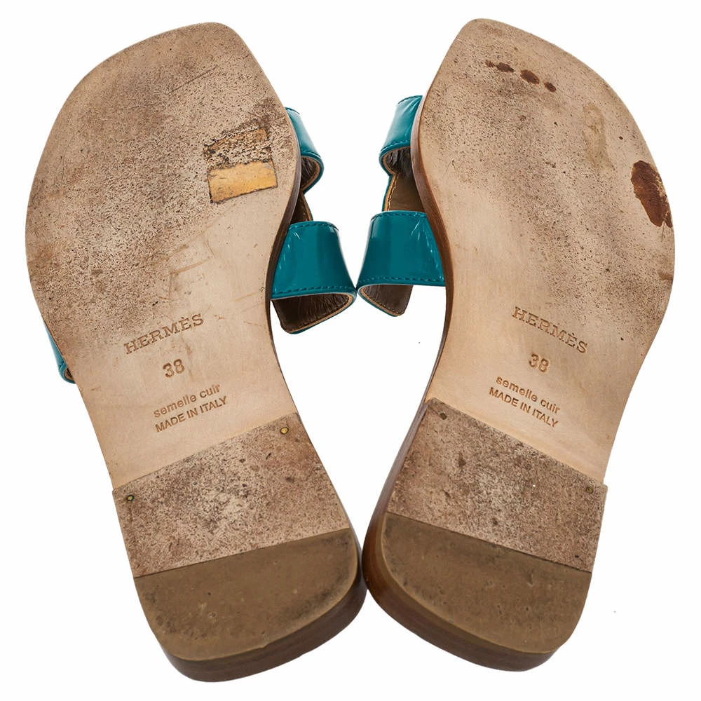 Hermes Blue Leather Oran Flat Sandals Size 38 For Women 8 Hermes Blue Leather Oran Flat Sandals Size 38 For Women - Image 6