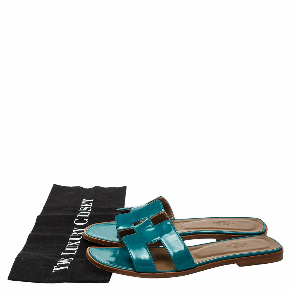Hermes Blue Leather Oran Flat Sandals Size 38 For Women 10 Hermes Blue Leather Oran Flat Sandals Size 38 For Women - Image 8