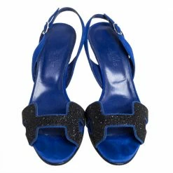 Hermes Blue Suede And Glitter Night Slingback Sandals Size 36 For Women -Deals Hermes Store luxury women hermes used shoes p415418 006