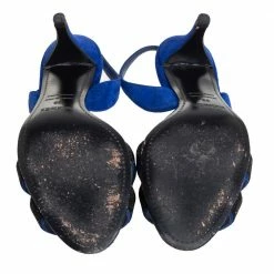 Hermes Blue Suede And Glitter Night Slingback Sandals Size 36 For Women -Deals Hermes Store luxury women hermes used shoes p415418 008