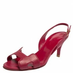 Hermes Pink Leather Night Slingback Sandals Size 36 For Women