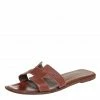 Hermes Brown Leather Oran Flat Sandals Size 37.5 For Women -Deals Hermes Store luxury women hermes used shoes p416128 003