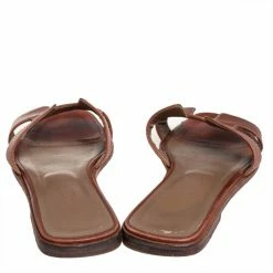 Hermes Brown Leather Oran Flat Sandals Size 37.5 For Women -Deals Hermes Store luxury women hermes used shoes p416128 007