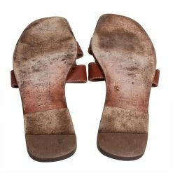 Hermes Brown Leather Oran Flat Sandals Size 37.5 For Women -Deals Hermes Store luxury women hermes used shoes p416128 008