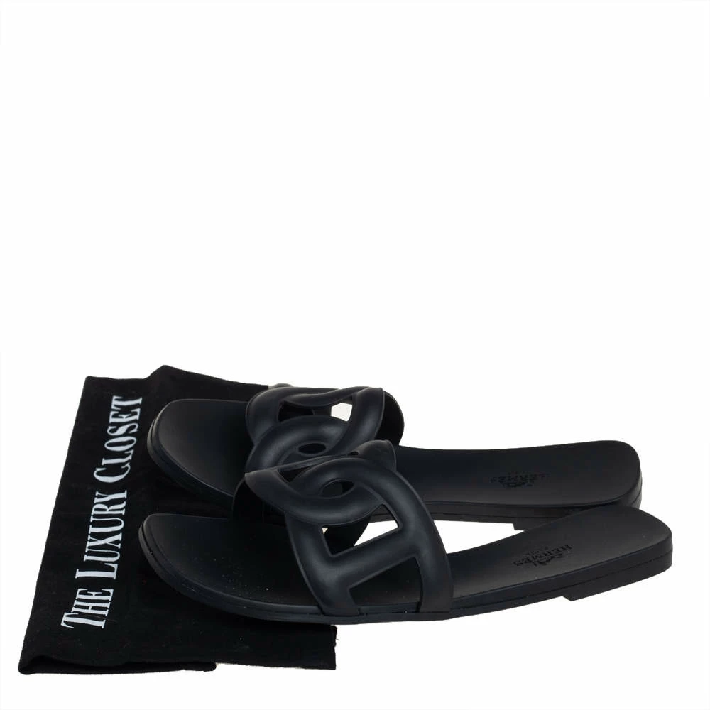 Hermes Black Rubber Aloha Flat Slides Size 39 For Women 10 Hermes Black Rubber Aloha Flat Slides Size 39 For Women - Image 8