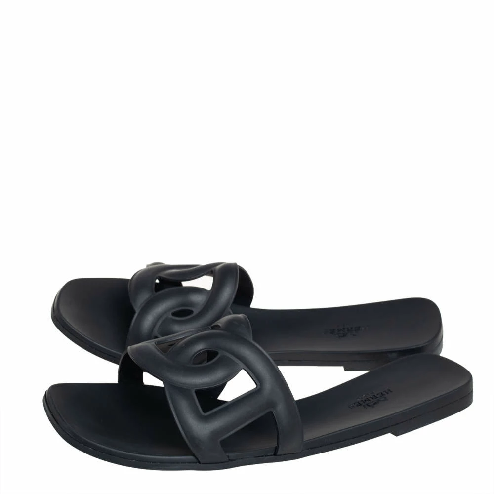 Hermes Black Rubber Aloha Flat Slides Size 39 For Women 6 Hermes Black Rubber Aloha Flat Slides Size 39 For Women - Image 4