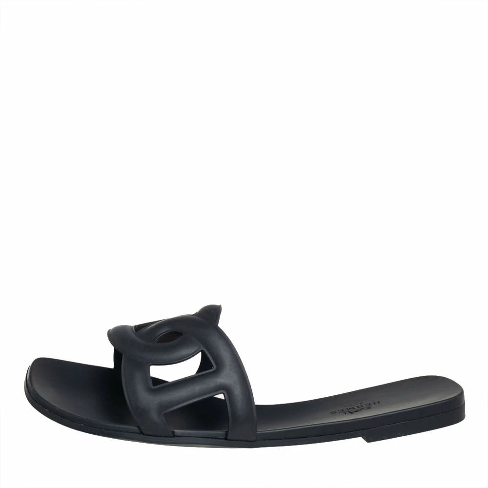Hermes Black Rubber Aloha Flat Slides Size 39 For Women 4 Hermes Black Rubber Aloha Flat Slides Size 39 For Women - Image 2