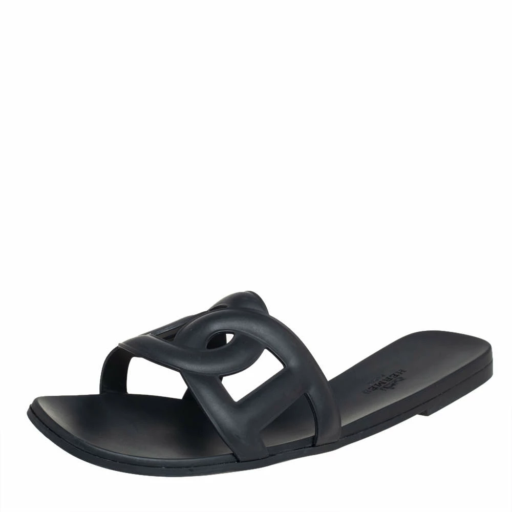 Hermes Black Rubber Aloha Flat Slides Size 39 For Women 3 Hermes Black Rubber Aloha Flat Slides Size 39 For Women