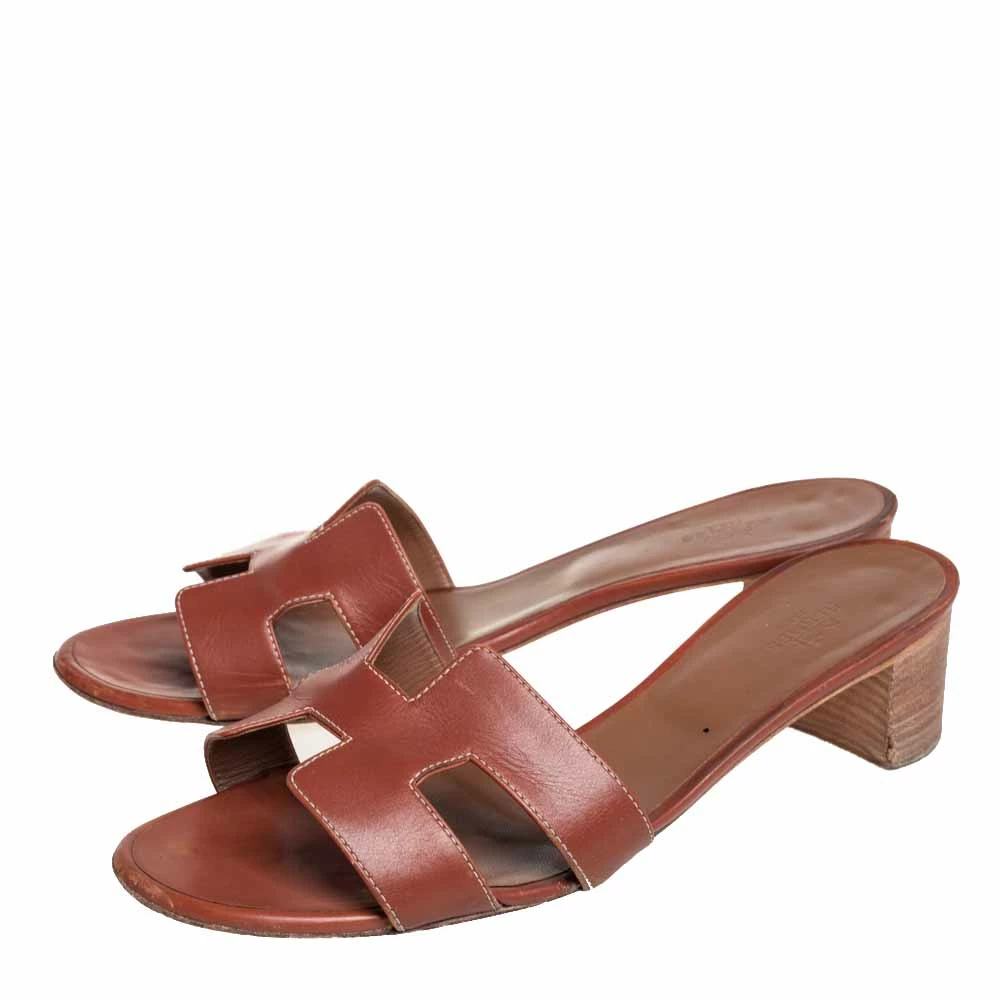 Hermes Brown Leather Oasis Sandals Size 42 For Women 6 Hermes Brown Leather Oasis Sandals Size 42 For Women - Image 4