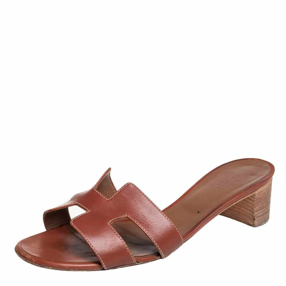 Hermes Brown Leather Oasis Sandals Size 42 For Women 3 Hermes Brown Leather Oasis Sandals Size 42 For Women