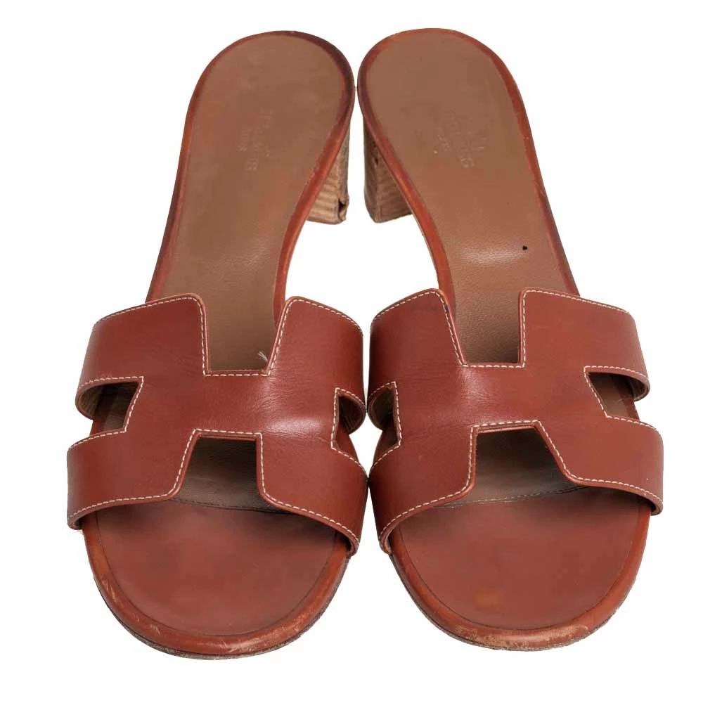 Hermes Brown Leather Oasis Sandals Size 42 For Women 5 Hermes Brown Leather Oasis Sandals Size 42 For Women - Image 3