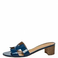Hermes Hermès Blue Patent Leather Oasis Slide Sandals Size 40 For Women -Deals Hermes Store luxury women hermes used shoes p420960 005