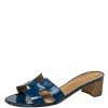 Hermes Hermès Blue Patent Leather Oasis Slide Sandals Size 40 For Women -Deals Hermes Store luxury women hermes used shoes p420960 006