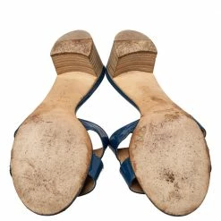 Hermes Hermès Blue Patent Leather Oasis Slide Sandals Size 40 For Women -Deals Hermes Store luxury women hermes used shoes p420960 008