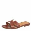 Hermes Hermés Brown Leather Oran Slide Sandals Size 38 For Women -Deals Hermes Store luxury women hermes used shoes p421087 003