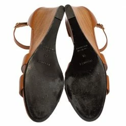 Hermes Brown Leather Legend Ankle Strap Wedge Sandals Size 39 For Women -Deals Hermes Store luxury women hermes used shoes p424674 002