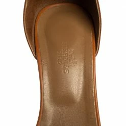 Hermes Brown Leather Legend Ankle Strap Wedge Sandals Size 39 For Women -Deals Hermes Store luxury women hermes used shoes p424674 003