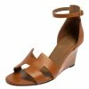 Hermes Brown Leather Legend Ankle Strap Wedge Sandals Size 39 For Women