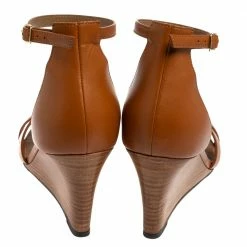 Hermes Brown Leather Legend Ankle Strap Wedge Sandals Size 39 For Women -Deals Hermes Store luxury women hermes used shoes p424674 005