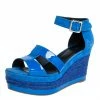 Hermes Blue Suede And Patent Leather Ilana Espadrille Wedge Sandals Size 40 For Women