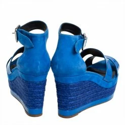Hermes Blue Suede And Patent Leather Ilana Espadrille Wedge Sandals Size 40 For Women -Deals Hermes Store luxury women hermes used shoes p425420 007
