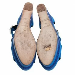 Hermes Blue Suede And Patent Leather Ilana Espadrille Wedge Sandals Size 40 For Women -Deals Hermes Store luxury women hermes used shoes p425420 008