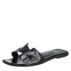 Hermes Black Printed Canvas Oran Sandals Size 37 For Women