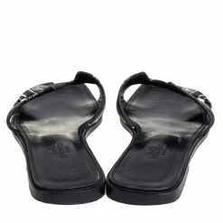Hermes Black Printed Canvas Oran Sandals Size 37 For Women -Deals Hermes Store luxury women hermes used shoes p425423 007