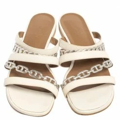 Hermes White/Sliver Leather Amalfi Slide Sandals Size 40.5 For Women 12 Hermes White/Sliver Leather Amalfi Slide Sandals Size 40.5 For Women -Deals Hermes Store luxury women hermes used shoes p425840 001